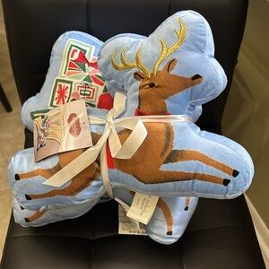 NWT St. Nicholas Square Christmas Throw Pillows Santa & His Reindeer Set Of 3